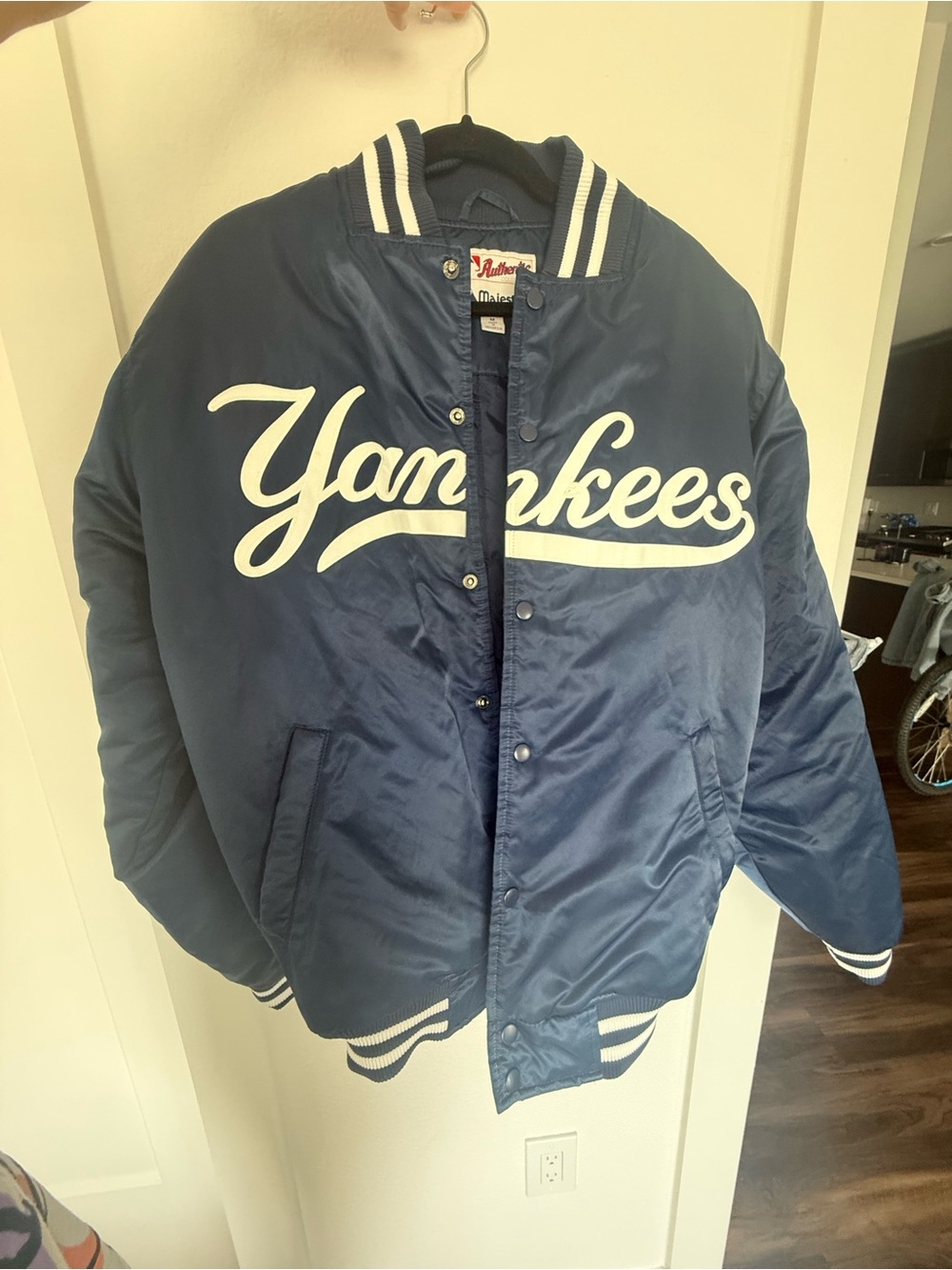 Yankees Navy Satin Bomber Jacket